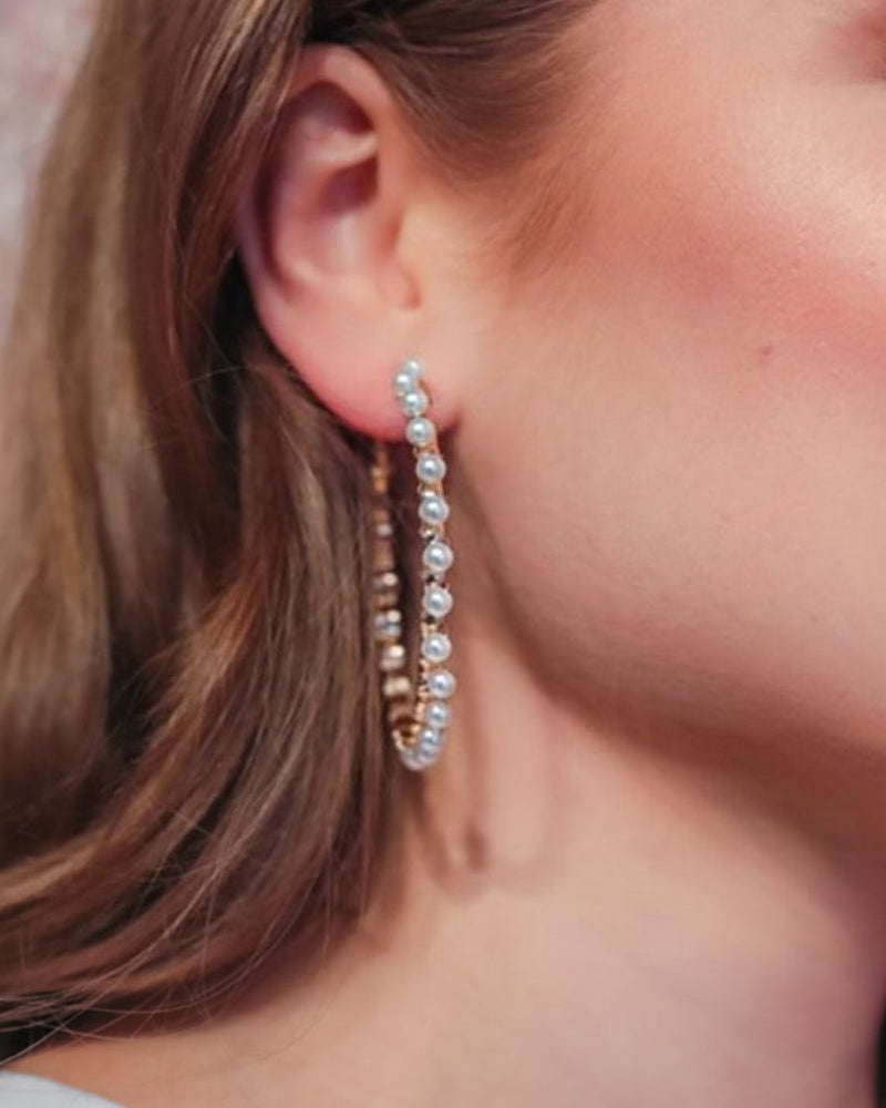 sleek and trendy beaded pearl hoop earrings