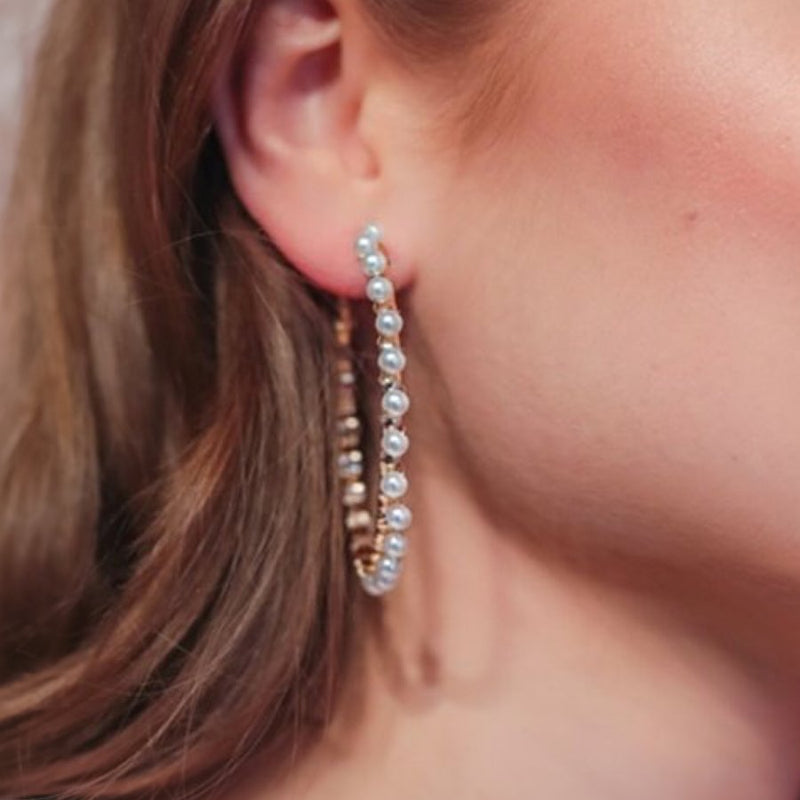 sleek and trendy beaded pearl hoop earrings