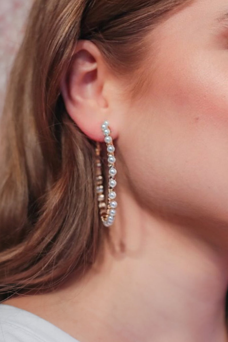 sleek and trendy beaded pearl hoop earrings