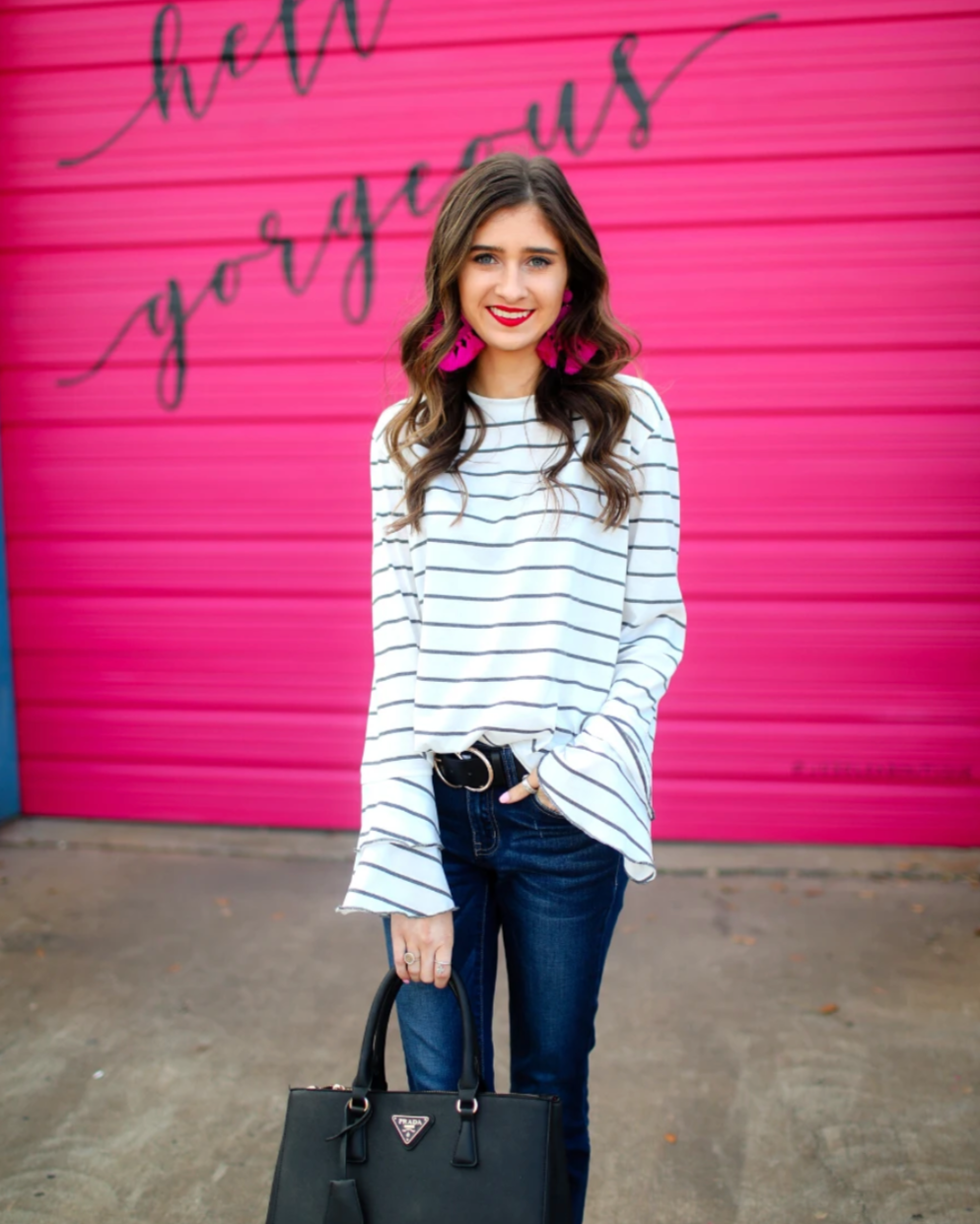 lightweight horizontal striped top with layered ruffle sleeves in white