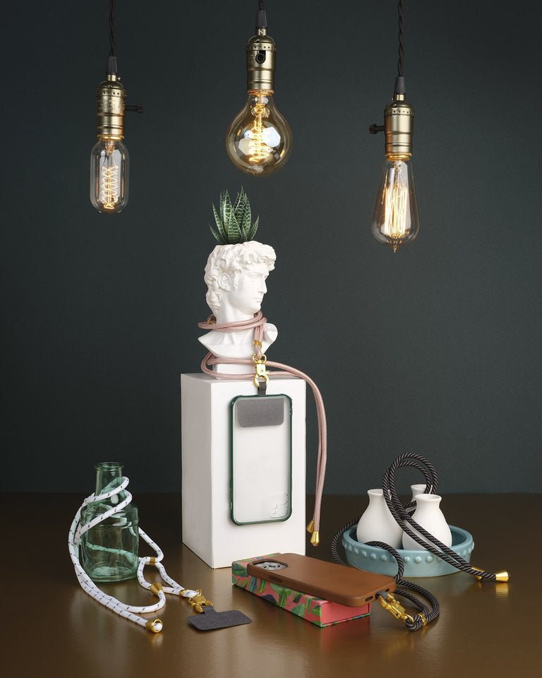 universal phone lanyard available in dark slate, rose gold and white