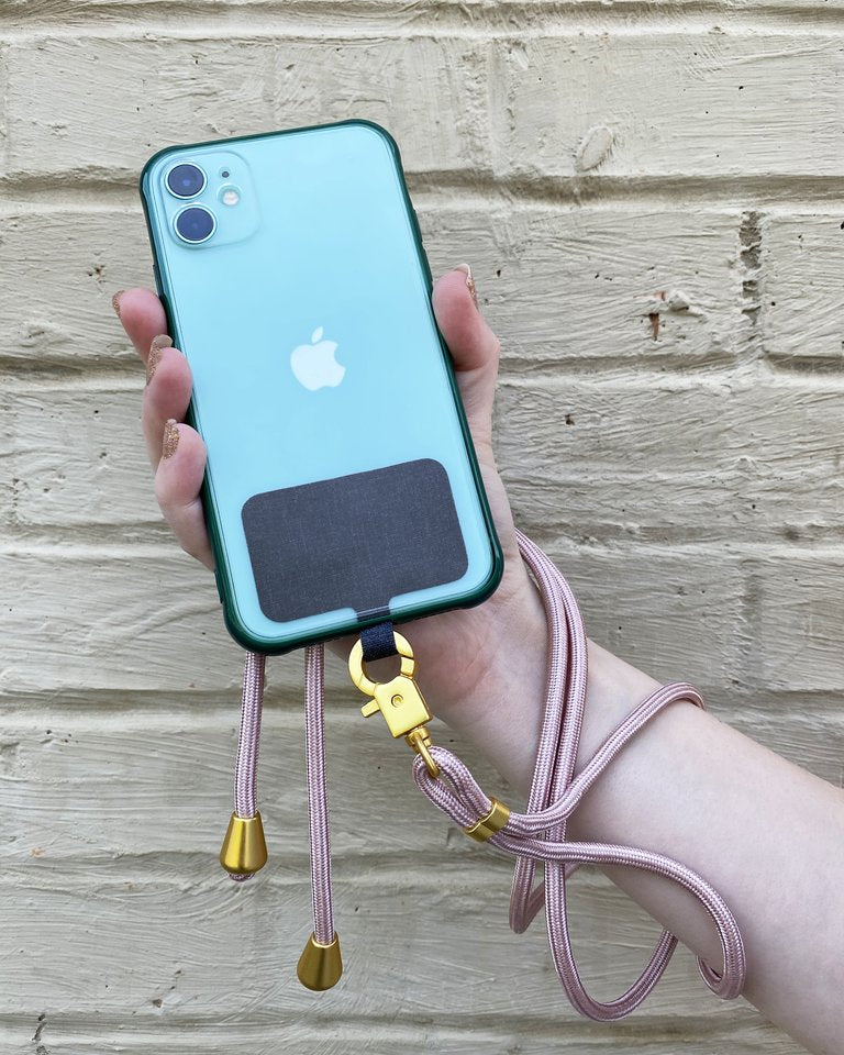 universal phone lanyard available in rose gold