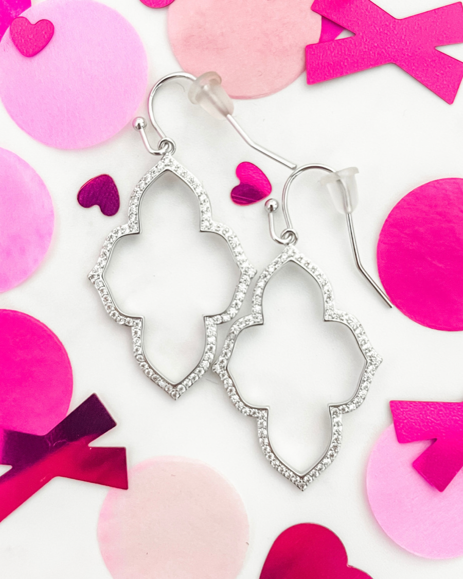 gold plated quatrefoil-shaped rhinestone hook earrings