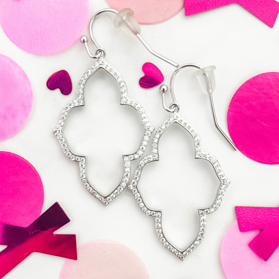 gold plated quatrefoil-shaped rhinestone hook earrings