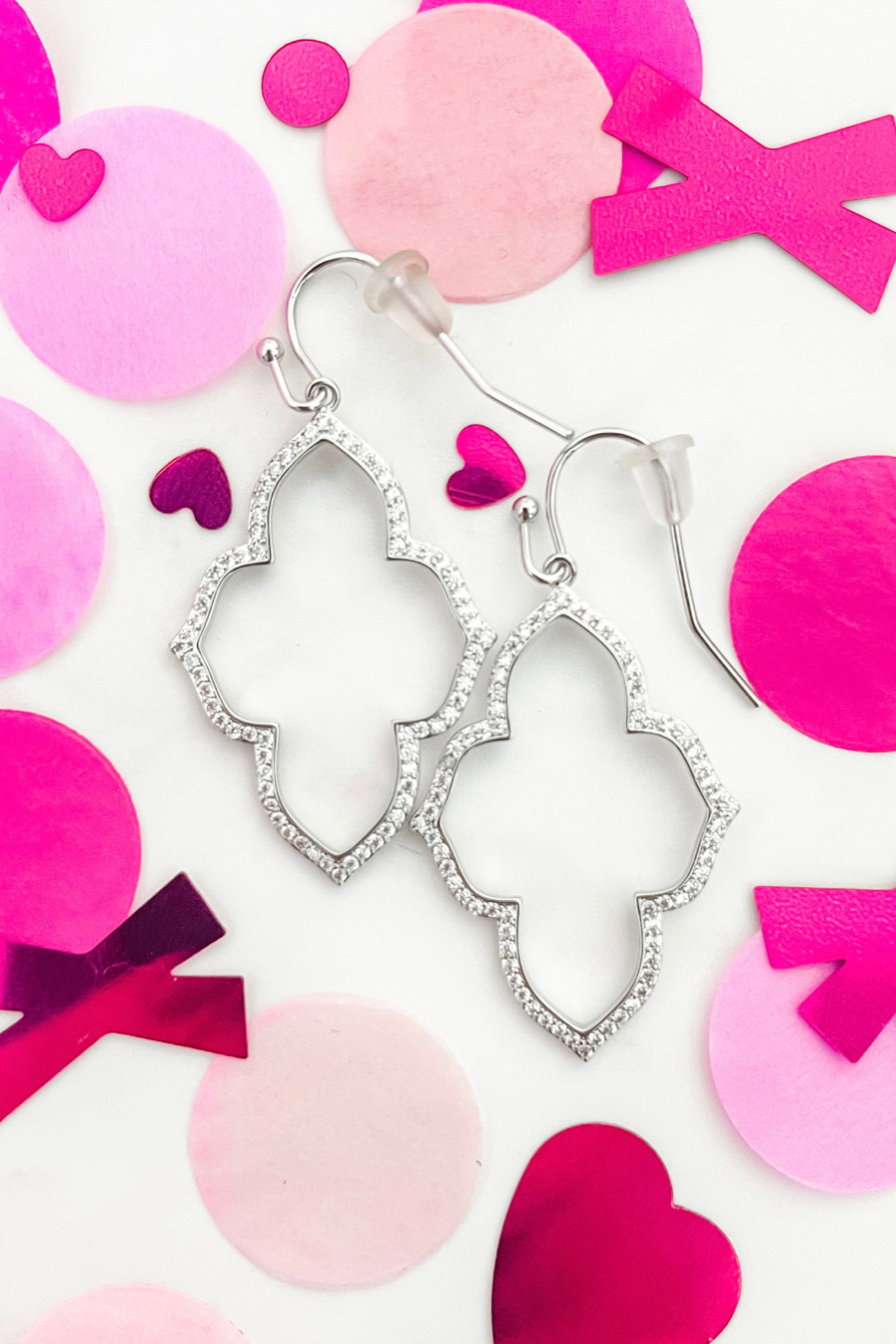 gold plated quatrefoil-shaped rhinestone hook earrings