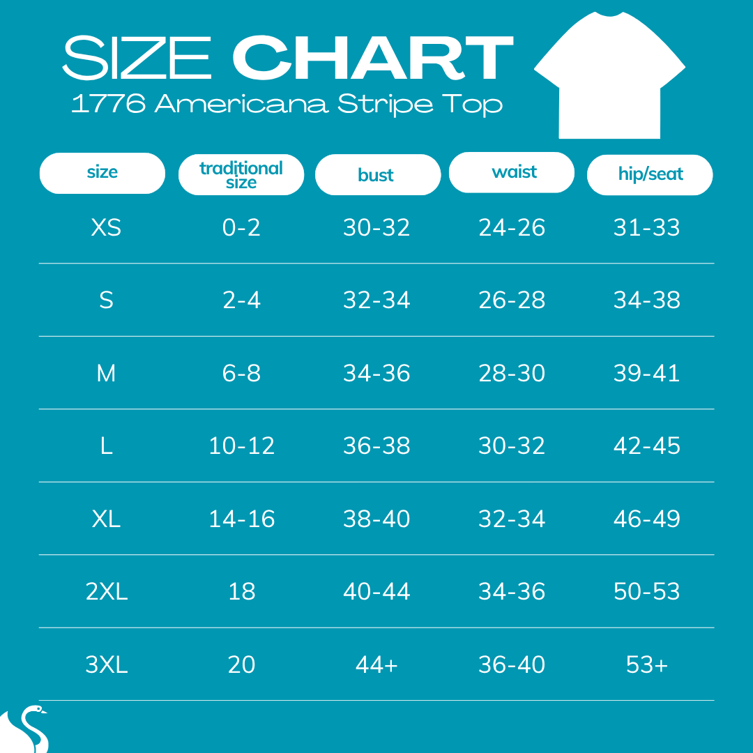 size chart for 1776 Americana Striped Top