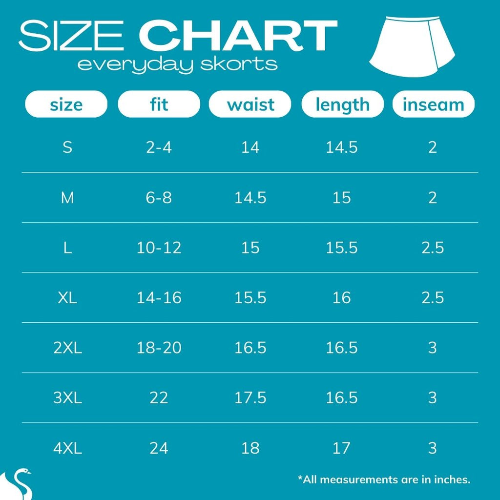 2024 Everyday Skorts Size Chart