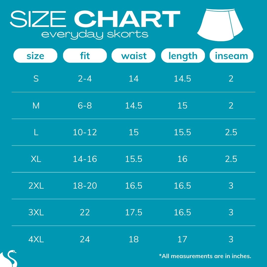 2024 size chart for everyday skorts