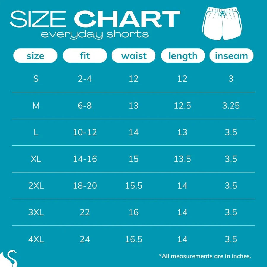 2024 Size Chart for Everyday Shorts