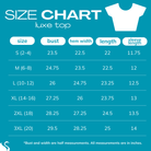 2025 size chart for LUXE TOP