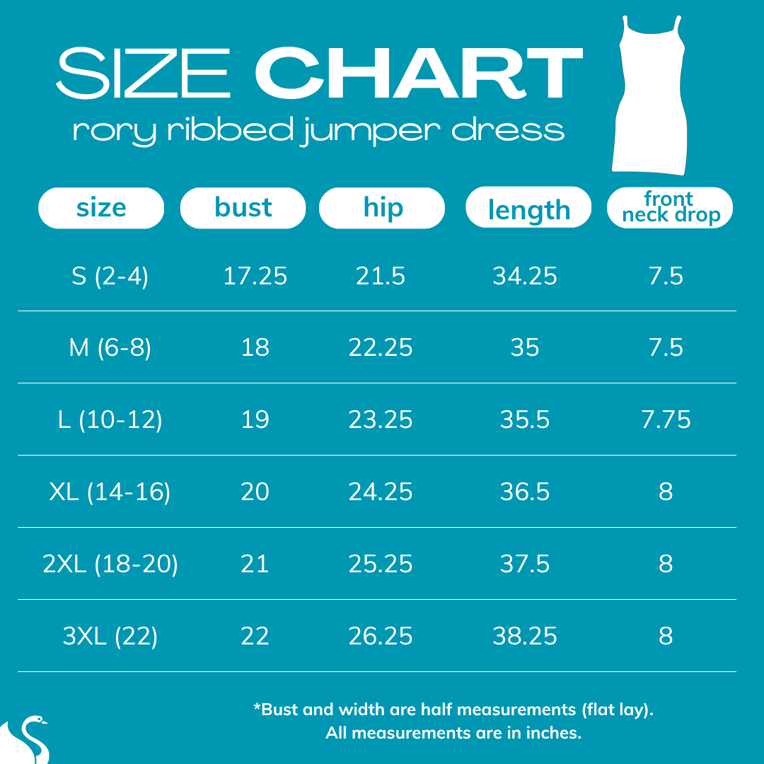 2025 size chart for RORY RIBBED JUMPER DRESS