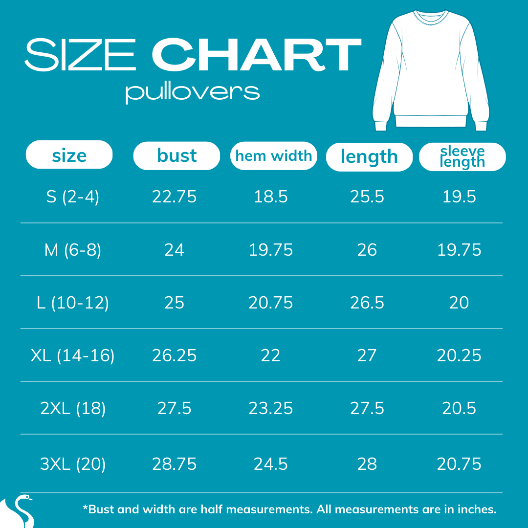 2025 size chart for PULLOVERS