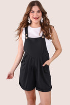 solid black overall shorts made from our best-selling everyday fabric with functional button straps, cuffed hems, and side pockets