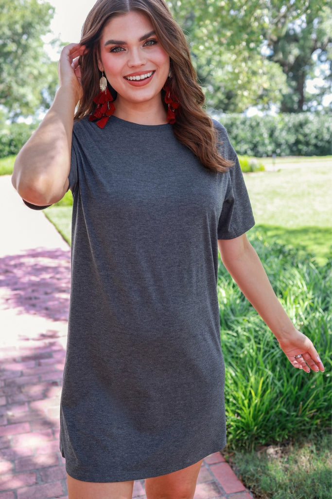 lightweight short sleeve basic t-shirt dress with a round neck