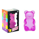a purple jumbo gummy bear squishes with a super soft slow-rising feel, and a bright translucent color
