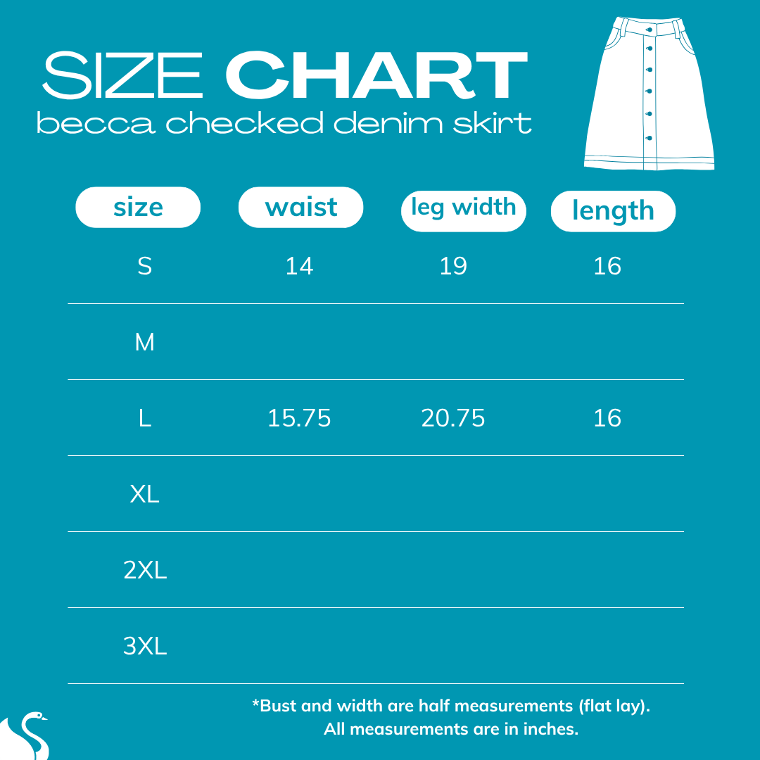 Becca Checkered Denim Skirt Clothing Size Chart