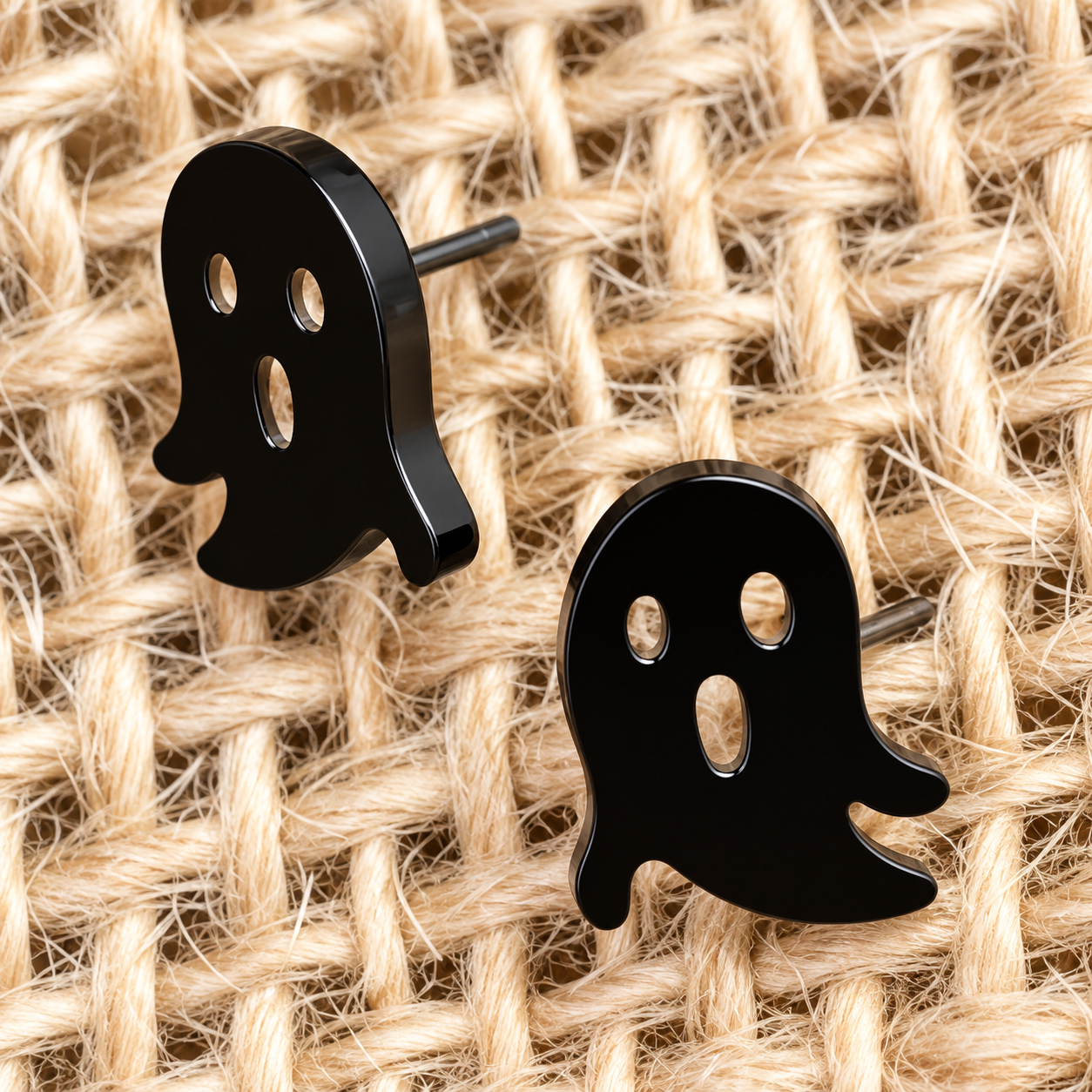 lightweight black stainless steel, gold-plated post-stud earrings with shiny mirror-image ghost silhouettes, matching barrel earring backs, and nickel/lead compliant construction