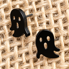 lightweight black stainless steel, gold-plated post-stud earrings with shiny mirror-image ghost silhouettes, matching barrel earring backs, and nickel/lead compliant construction