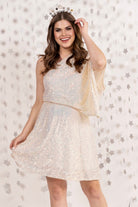 one-shoulder sequin dress with an elastic waistband in iridescent