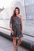 one-shoulder sequin dress with an elastic waistband in multi