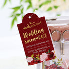 a practical and adorable red with soft pink watercolor wedding survival kit with items brides and bridesmaids need to ensure the wedding day goes smoothly