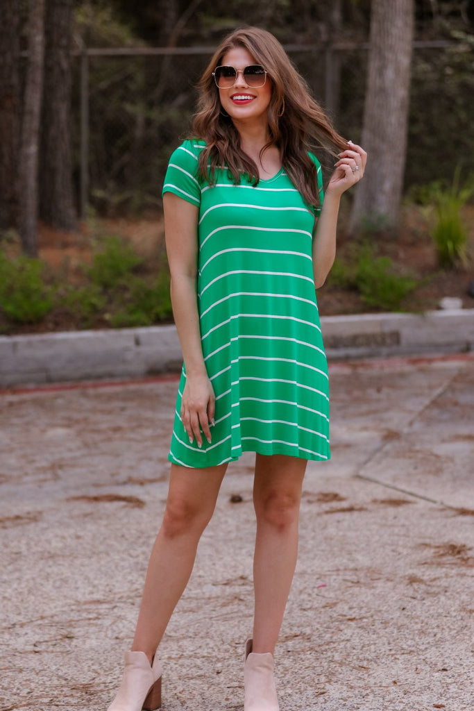 Abby Perfect V-Neck Striped Dress GREEN (Brittany)