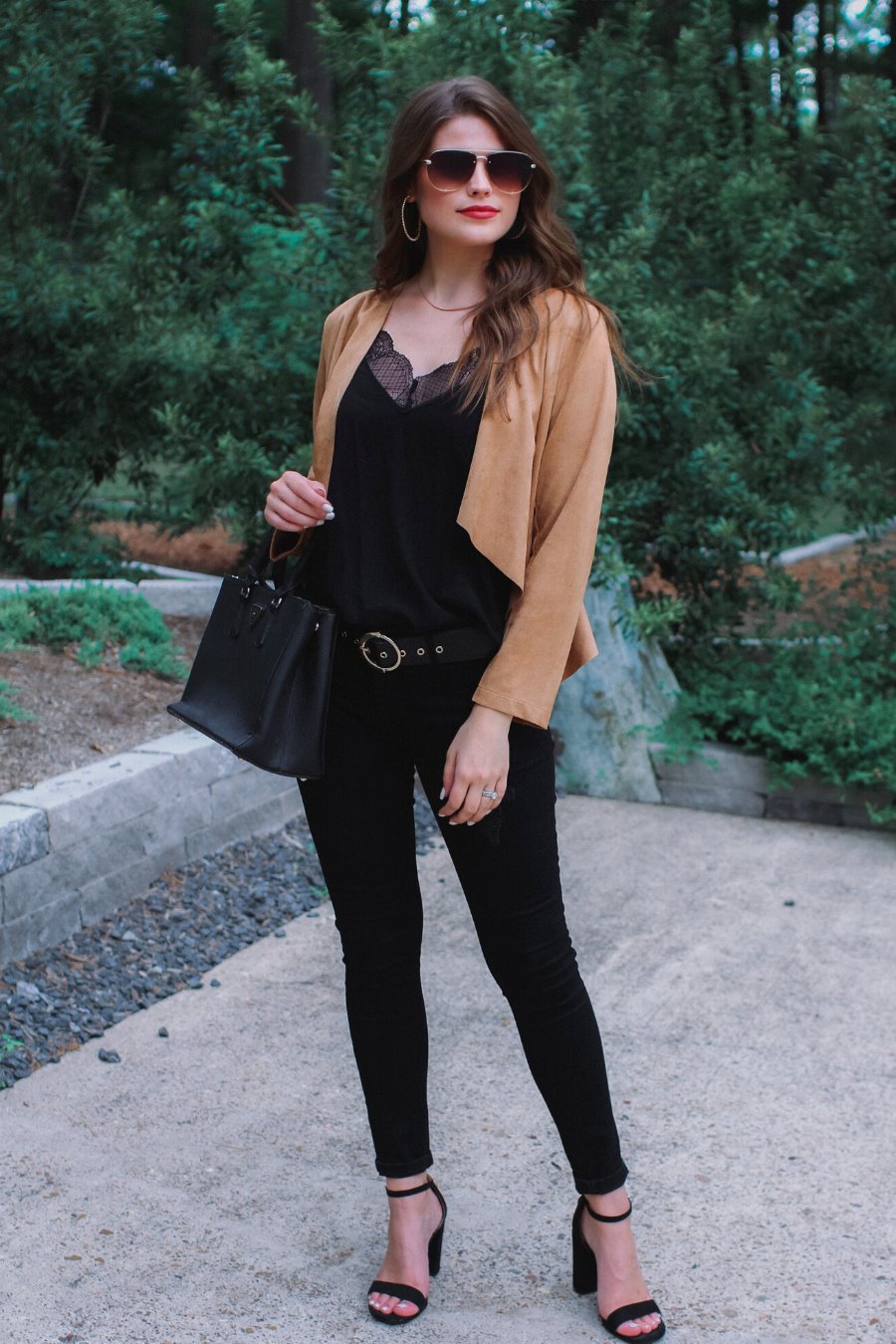 draped open-front silhouette jacket, crafted on a super soft faux suede material with long sleeves, an angled front cropped hem, and subtle seam details on the back in camel