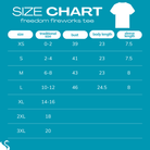 size chart for FREEDOM FIREWORKS TEE