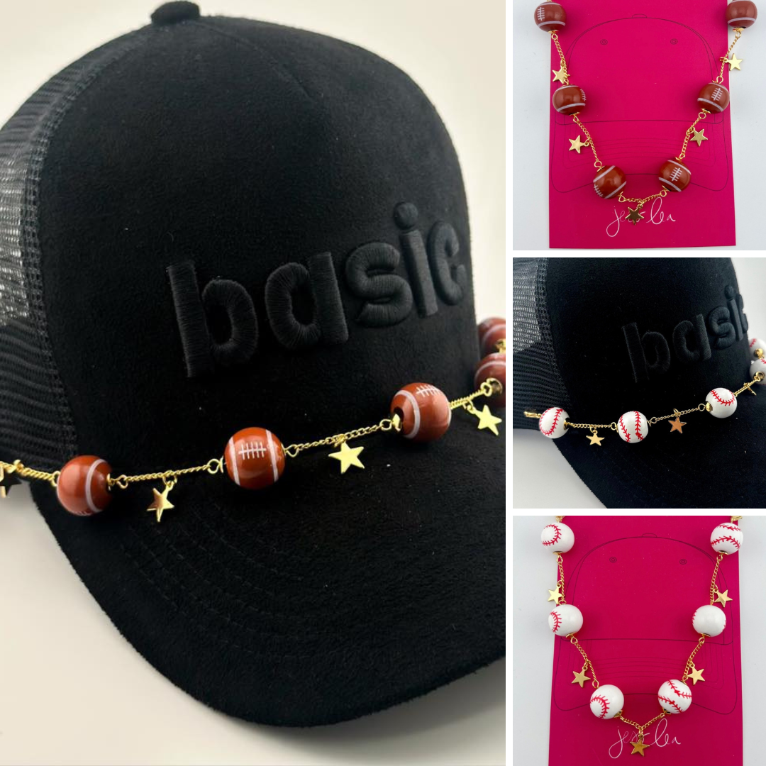 baseball and football hat chains with a golden star accent
