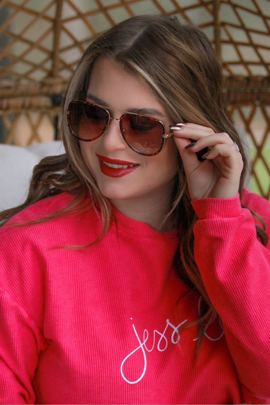 brown aviator sunglasses with thin round wireframes, tinted lenses, UV protection, and brand name detail (on both the temple and the complimentary black pouch)