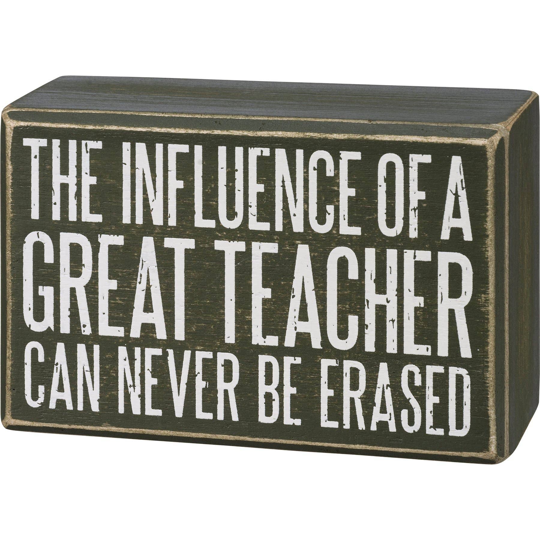 Wooden box sign with motivational quote on a white background