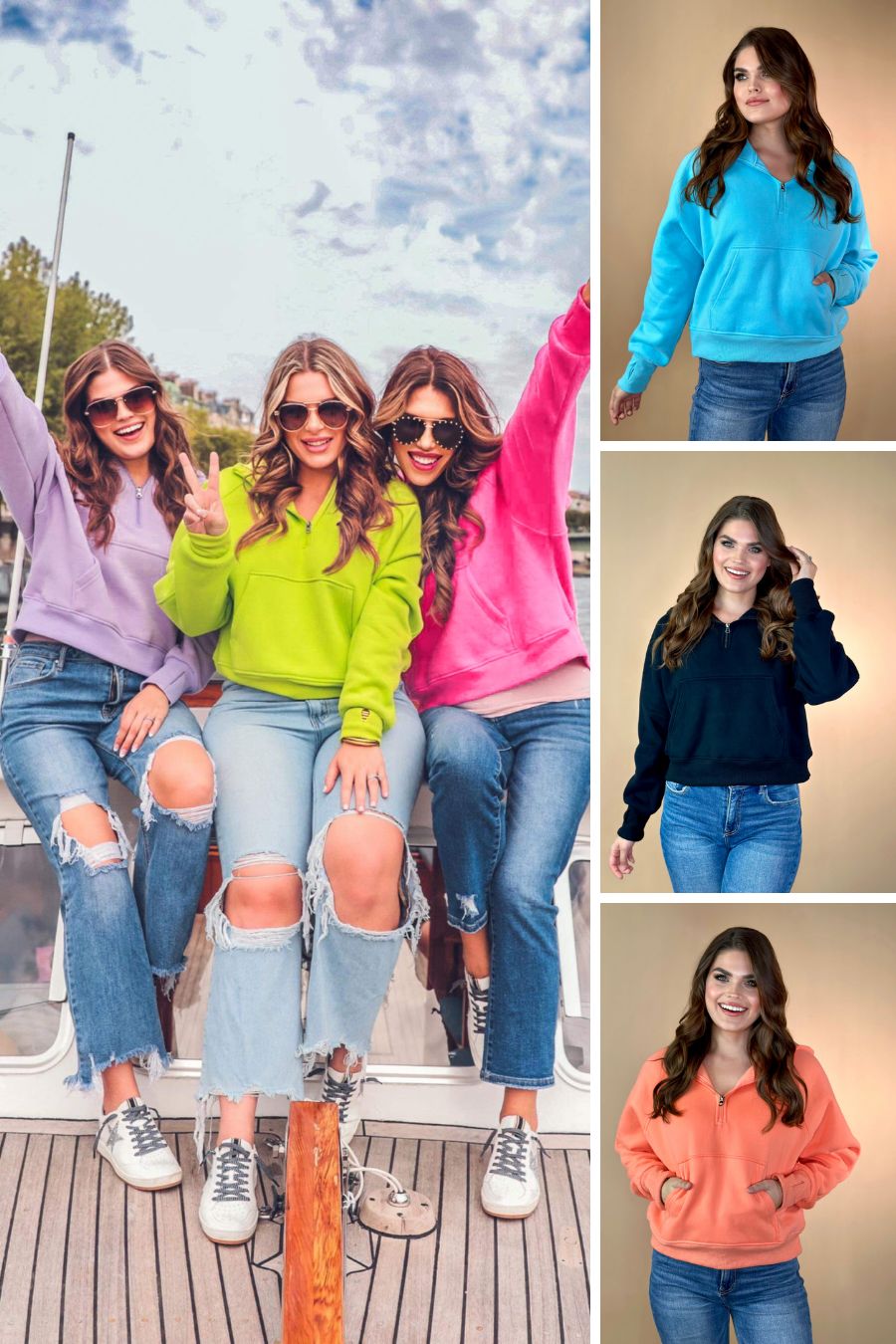 Kenna Hooded Quarter Zip Pullover LAVENDER-NEON LIME-PINK-AQUA-BLACK-CORAL