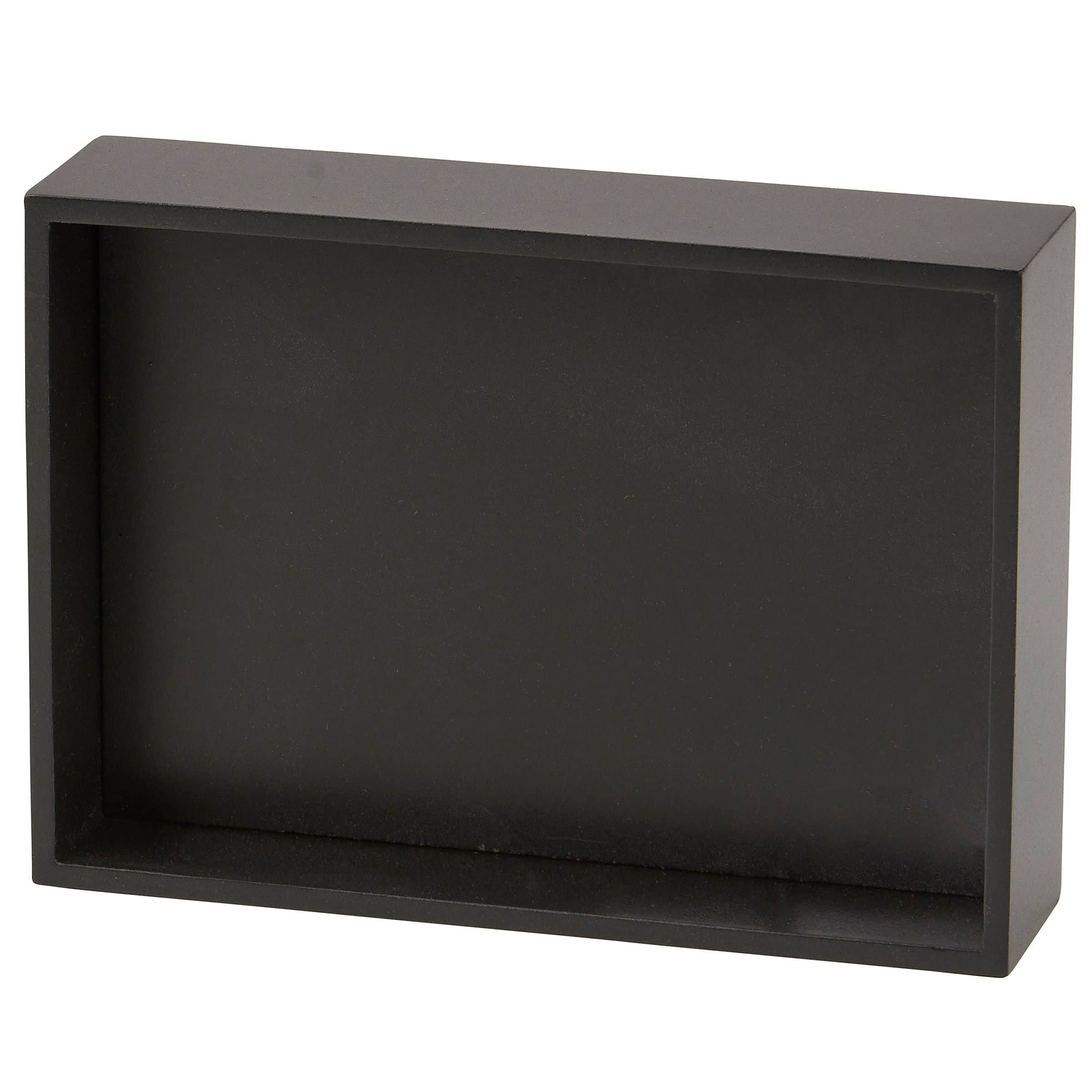 Black rectangular shelf on a white background