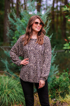 long sleeve leopard waffle top