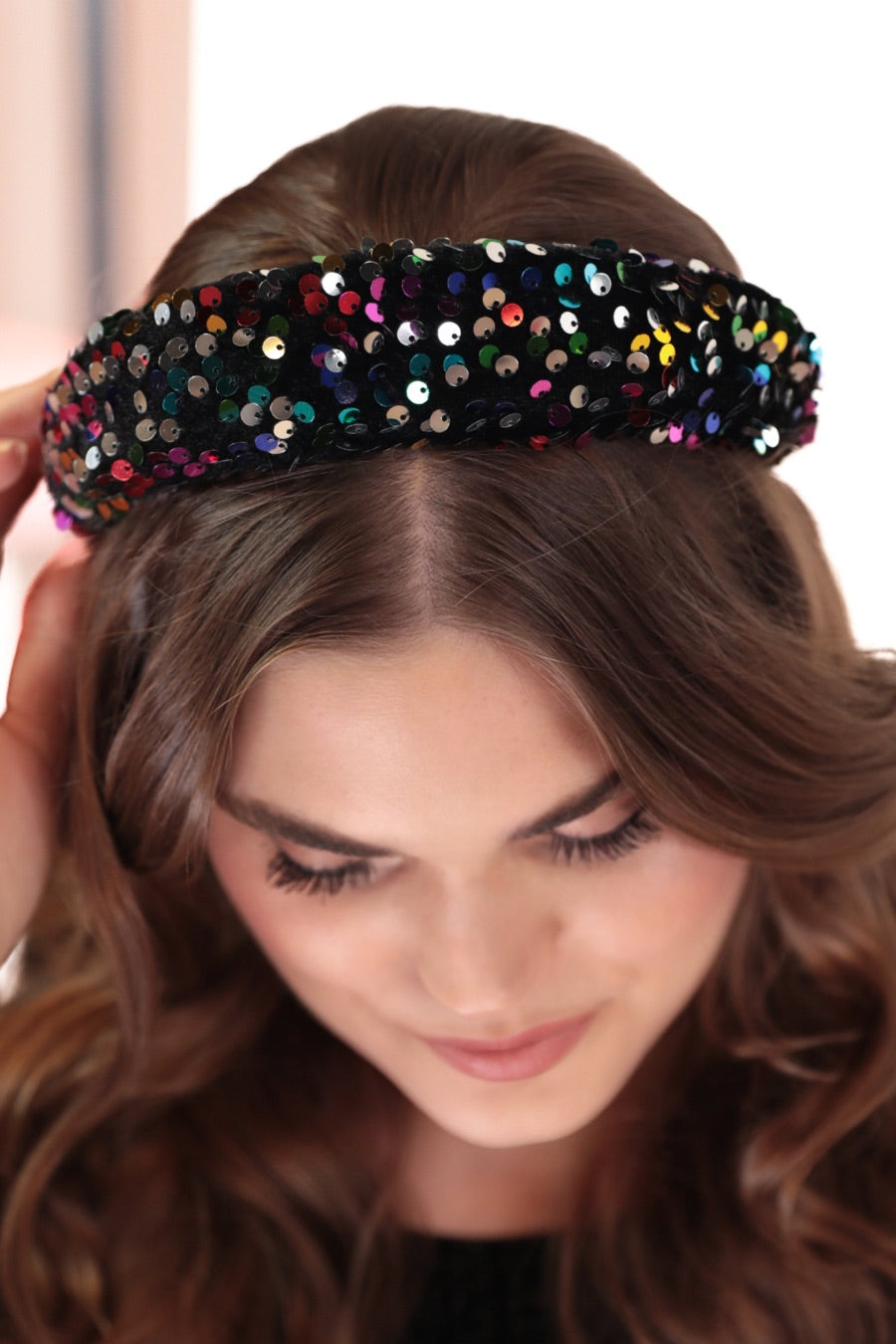 multi colored velvet sequin heaband