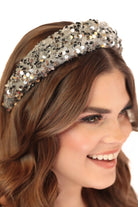 silver colored velvet sequin heaband