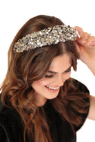 silver colored velvet sequin heaband