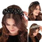 velvet sequins headband in black, multi, and silver