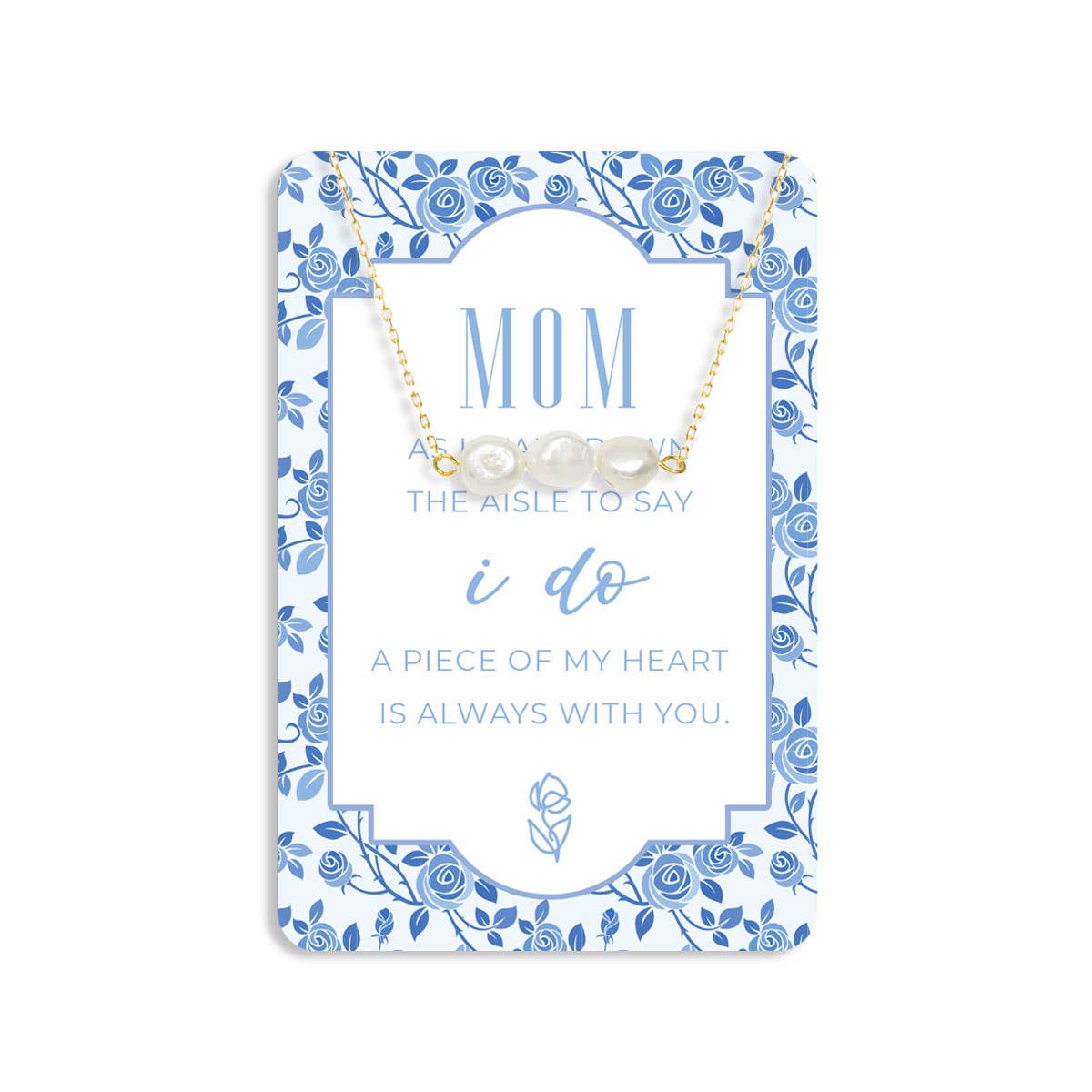 Necklace with a sentimental message card on a floral design background