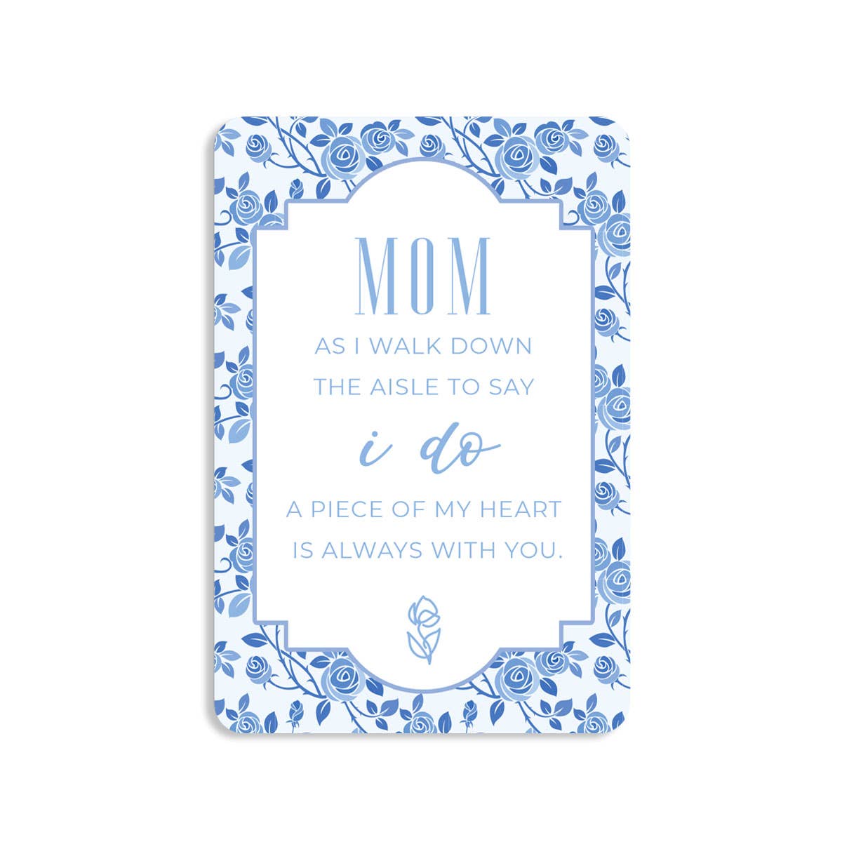 Card with floral design and text about a mother's love for her daughter on her wedding day.