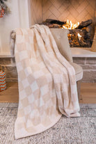 trendy checkered pattern print blanket crafted from ultra-soft material in neutral