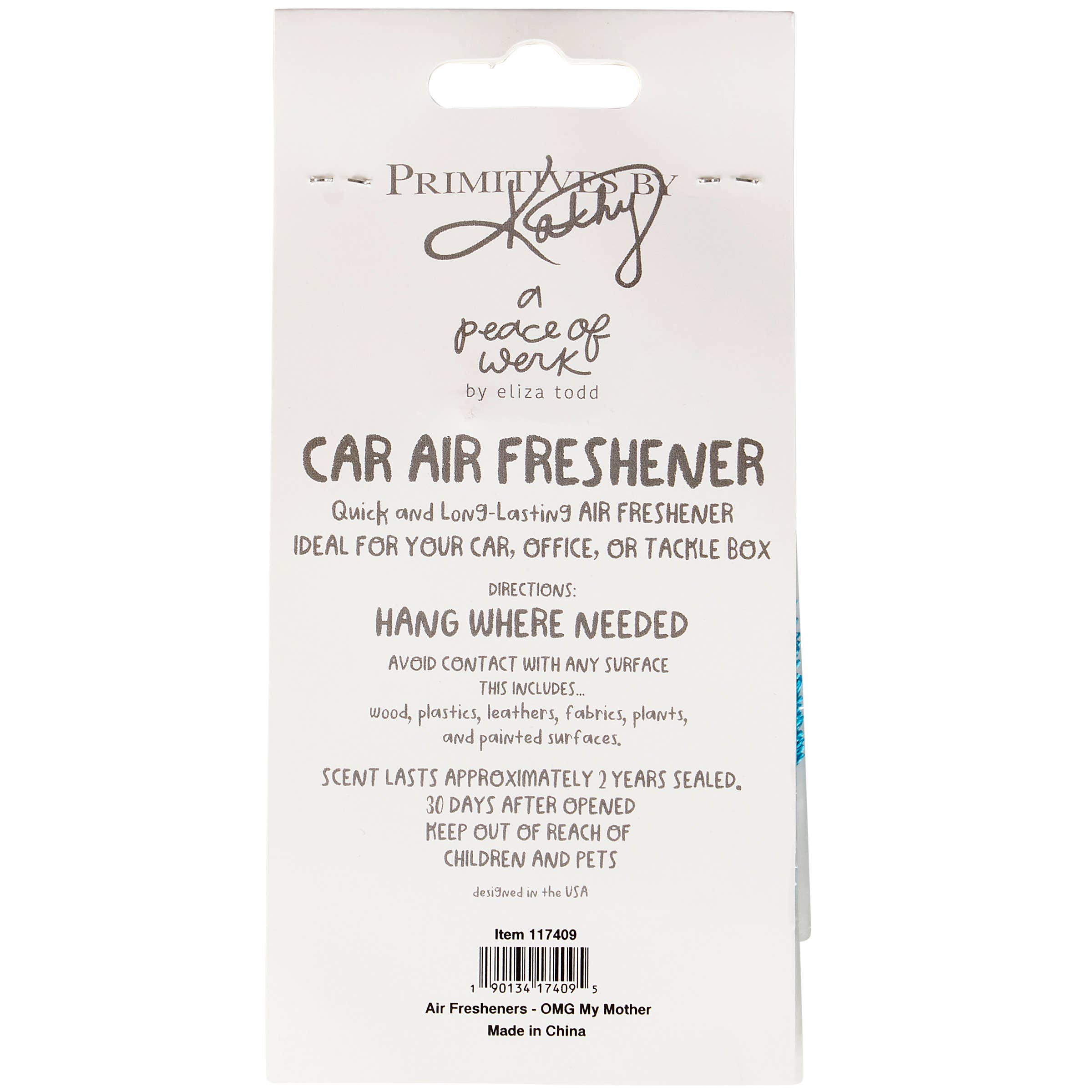 Car air freshener packaging with text on a white background