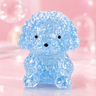 a blue gel-filled puppy-shaped squishy with a translucent crystal-like texture, assorted colors, tiny face details, and a soft handheld design