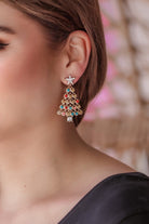 gold plated, stainless steel colorful rhinestone Christmas tree earrings