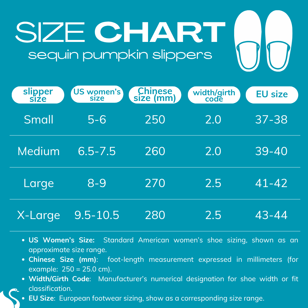 size chart for SEQUIN PUMPKIN SLIPPERS