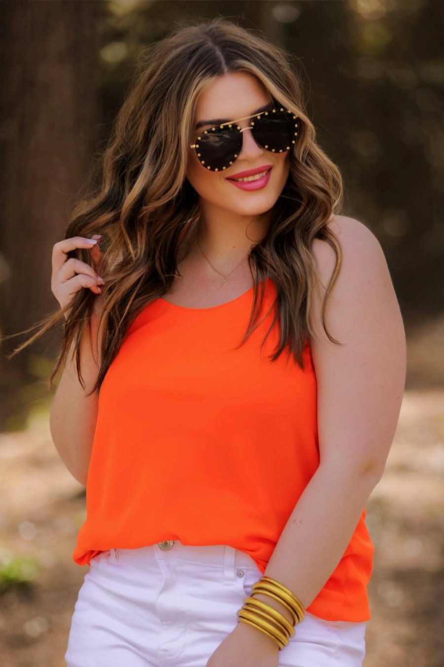 black aviator sunglasses with black tinted lenses, mini gold stud trim along the lens edge, round wireframes with matching brow bar, UV protection, and brand detail (on both the temple and the complimentary black pouch