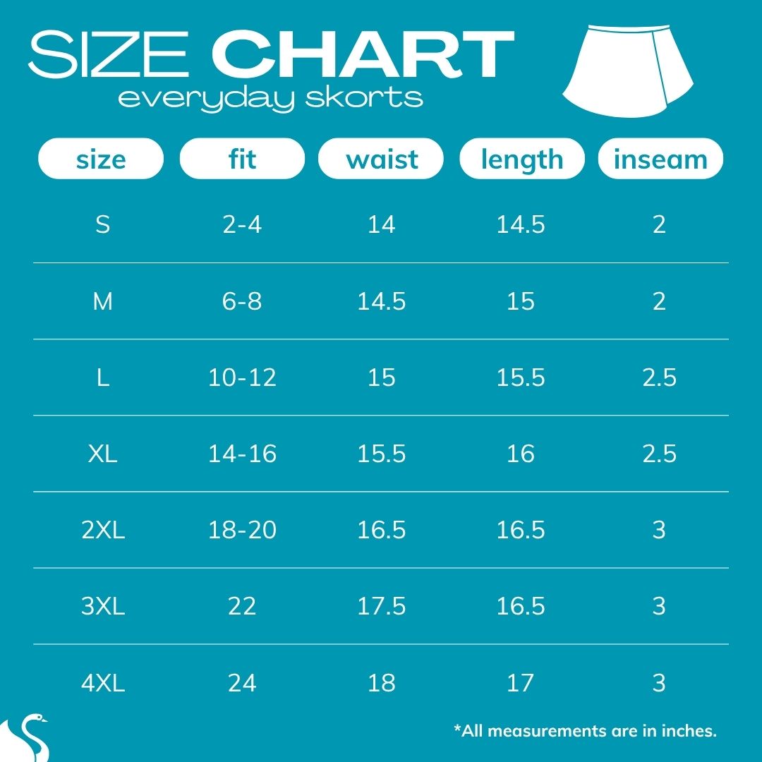 2024 everyday skorts size chart