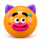 a round changeable face squishy balls with a soft matte-like surface, squeezable construction, assorted removable facial pieces, customizable expressions, vibrant color options, and individual packaging in orange