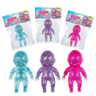 squishy babies with a super soft slow-rising feel, gel-filled, and a bright translucent color (pink, purple, and teal)