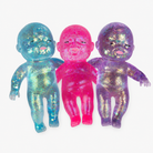 squishy babies with a super soft slow-rising feel, gel-filled, and a bright translucent color (pink, purple, and teal)